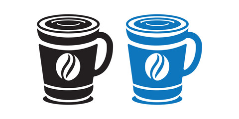 Coffee Mug Vector art of two coffee cups, one black and one blue, with a coffee bean symbol on each
