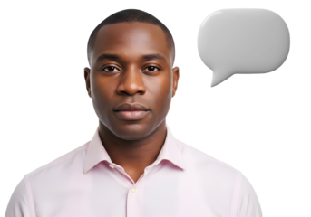 Thoughtful African American Man with Speech Bubble Communication Concept Idea Innovation Dialogue Solution Expression Think Speak Conversation Discussion