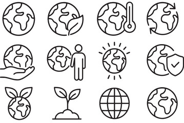 Earth and Environment Protection Icon Set – Sustainability, Ecology, Global Warming, Climate Change © Tahmina