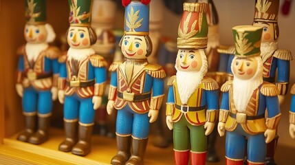 Wooden Nutcrackers displayed shelf Christmas market