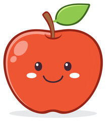 Obraz premium Smiling Red Apple Fruit Character with Leaf Cartoon Vector Illustration