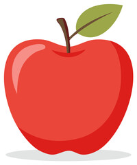 Fototapeta premium Illustration of Fresh Shiny Red Apple with Stem and Leaf - Healthy Food