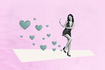 3d trendy full banner creative collage of happy girl guy receive like reaction popular blog concept valentine day donation