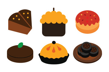 Delicious baked desserts and pastries assortment illustration