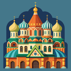 Detailed russian orthodox church with onion domes vector illustration
