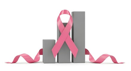 Pink ribbon symbolizing breast cancer awareness month displayed on a bar graph showing progress and hope for the future