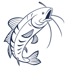 Dynamic catfish leaping from water with open mouth and long barbels, perfect for fishing and aquatic themes