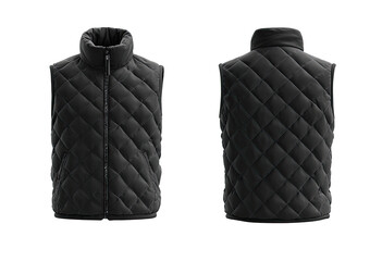 Front and back view of a dark gray quilted vest