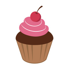 Cupcake with pink frosting and cherry