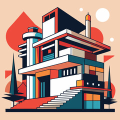 Abstract modernist architectural sketch with geometric shapes and clean lines suitable for design projects