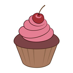 Cupcake with pink frosting and cherry