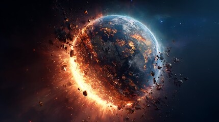 A Fragmented Planet Shattering in a Fiery Cataclysm with Celestial Debris