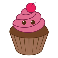 Cute cupcake with pink frosting and cherry