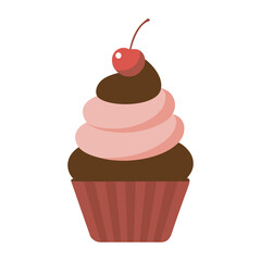 A delicious cupcake with pink and chocolate frosting
