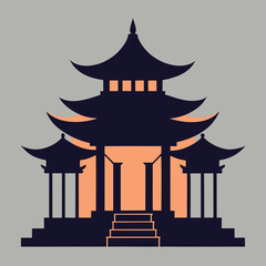 Minimalist asian temple silhouette icon for traditional architecture and culture