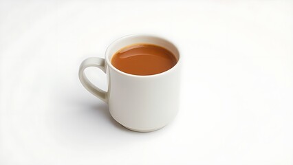Obraz premium A ceramic coffee mug filled with warm coffee, centered on a clean white background.