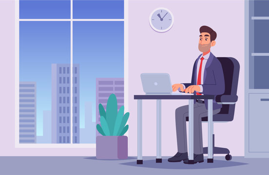 Businessman working on laptop in modern office