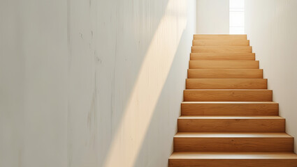 Fototapeta premium Minimalist staircase with oak steps and soft daylight 