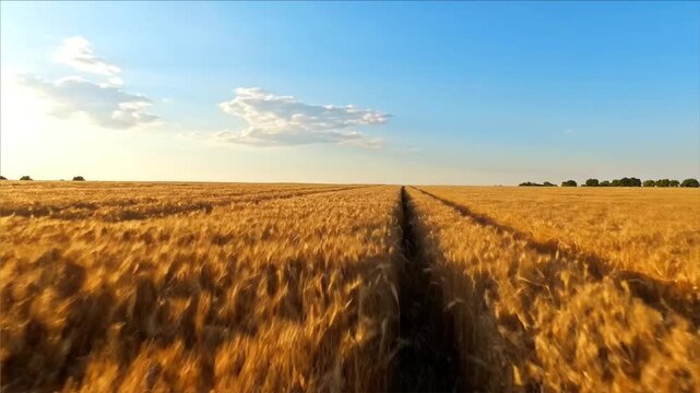 Golden Wheat Field Under a Blue Sky Agricultural Harvest Farming
