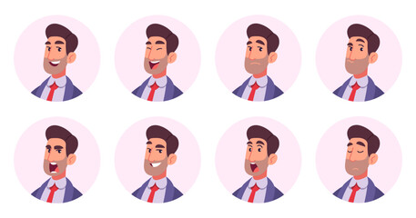 Businessman facial expressions avatar set vector collection