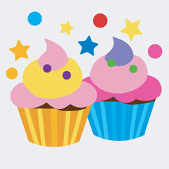 Two delicious cupcakes with colorful toppings