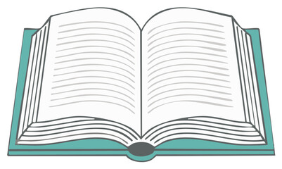 Illustration of a teal open book with blank pages, education and knowledge concept, ready to be filled with text