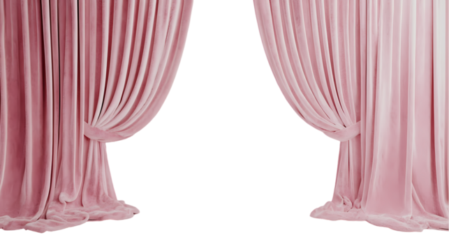 Pink curtains Isolated transparent on white background