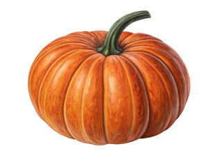 Obraz premium Studio-lit photorealistic image of a ripe orange pumpkin with green stem isolated on transparent background