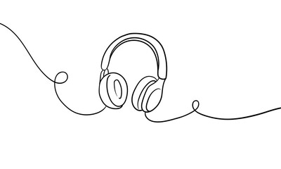 Obraz premium Headphones, one continuous line drawing. Vector illustration