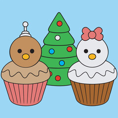 Festive cupcakes with christmas tree on blue background create holiday cheer