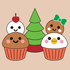 Charming cupcakes and delightful characters celebrating the christmas season together