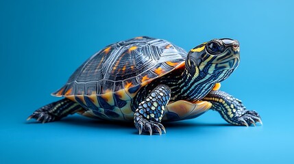 Fototapeta premium Detailed Close-up Portrait of a Yellow-Bellied Slider Turtle
