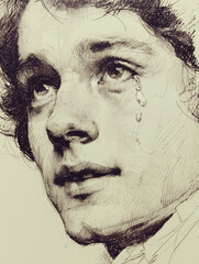 Portrait sketch of a person who is having mental health issues