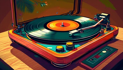 vintage vinyl turntable playing record generative ai