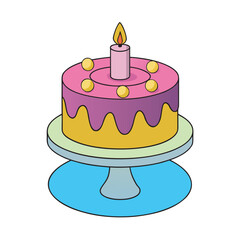 Colorful birthday cake with a candle on a stand