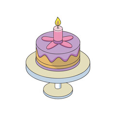 A cake with a candle on a stand
