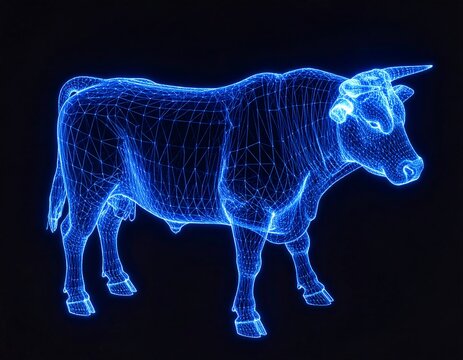 Digital bull, glowing wireframe