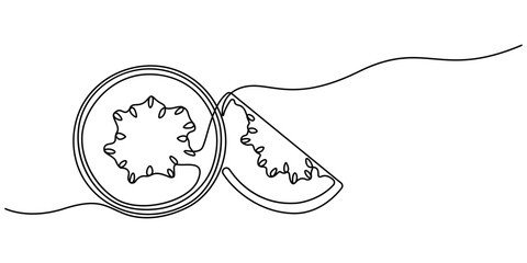 One Continuous Line Drawing of Watermelon Icon. Fresh watermelon line art outline. Single Line Vector Illustration. Continuous one line drawing. Watermelon.