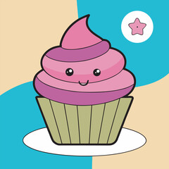 Cute cupcake with pink frosting for sweet treat