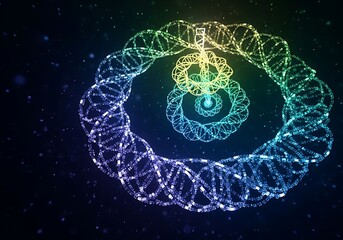 Abstract luminous spiral structure depicting data flow or genetic information visualization