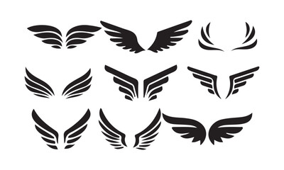 black wings badge set. Bird wings, angel wings elements. Aviation pilot patch badge. Heraldic vintage army insignia emblem falcon phoenix hawk. vector illustration eps 10