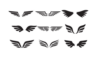 black wings badge set. Bird wings, angel wings elements. Aviation pilot patch badge. Heraldic vintage army insignia emblem falcon phoenix hawk. vector illustration eps 10