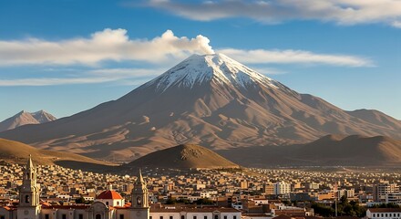Majestic Misti volcano overlooking the historic city of Arequipa Peru.