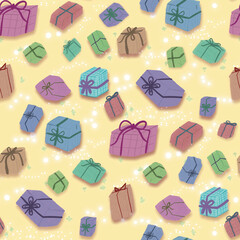 Colorful Christmas Gifts Pattern on Yellow 