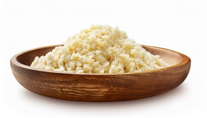 minced garlic in wooden bowl organic ingredient for healthy cooking natural flavor recipes isolated on white background