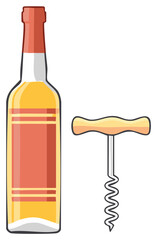 Wine bottle and corkscrew illustration