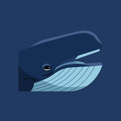 Fototapeta premium Illustration of a blue whale with its mouth open, showcasing its baleen plates, against a dark blue background.