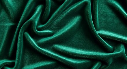 Obraz premium Emerald green velvet fabric macro with plush folds, textile photography for luxury fashion and premium fabric backgrounds