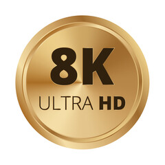 8k ultra hd gold emblem: high-resolution display badge with metallic texture.