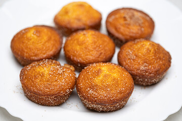 Vanilla Muffins with Cinnamon Sugar Served on White Plate – Homemade Dessert